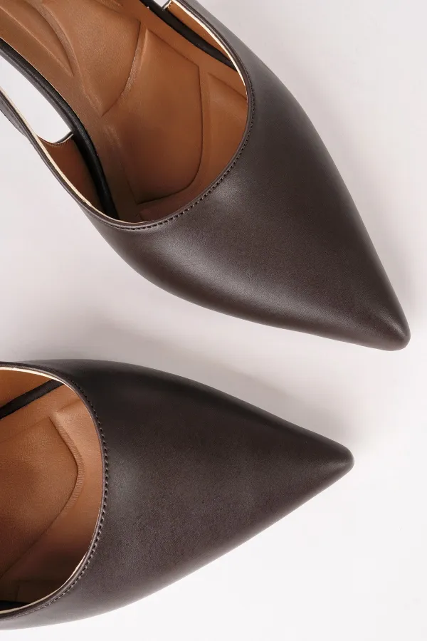 Muggo VİVARA Zincir Detaylı Sivri Burun Arkası Açık Kadın Topuklu Ayakkabı