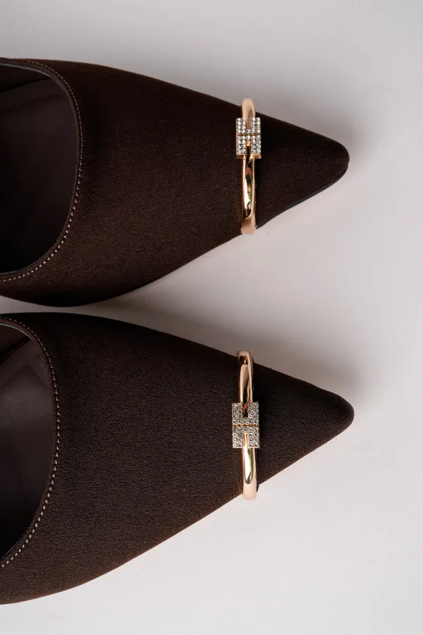 Muggo OURELİA Gold Yüzük Detaylı Sivri Burun Arkası Açık Kadın Topuklu Ayakkabı