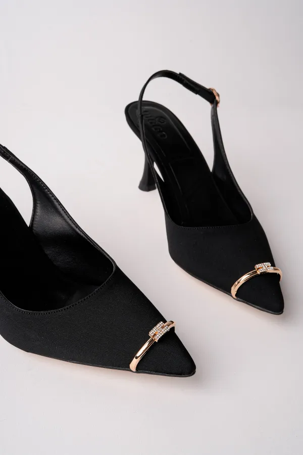 Muggo OURELİA Gold Yüzük Detaylı Sivri Burun Arkası Açık Kadın Topuklu Ayakkabı