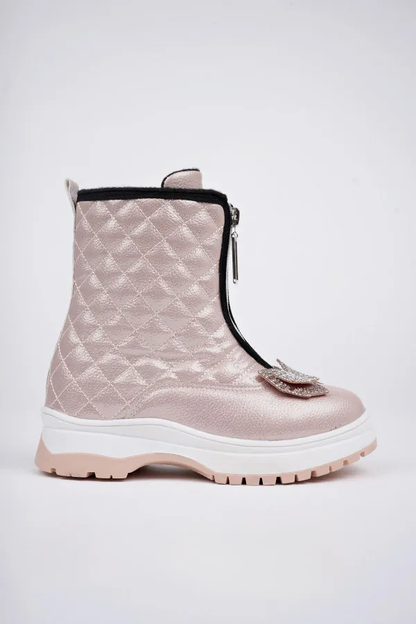 Bottes d'hiver pour enfants Muggo PONNY avec semelle antidérapante garantie, fermeture éclair avant et nœud