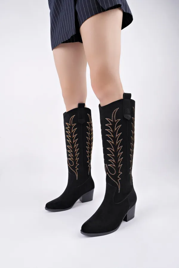 Bottes de cowboy western Muggo TEXAS pour femmes, bout pointu, talon épais brodé 