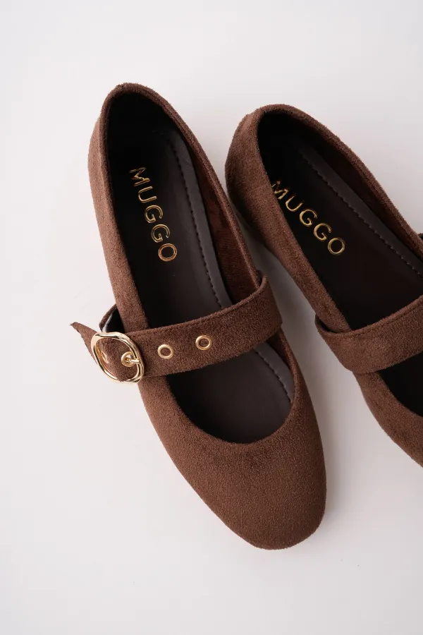 Muggo HALSEY Gold Tokalı Deri Kadın Babet Ayakkabı