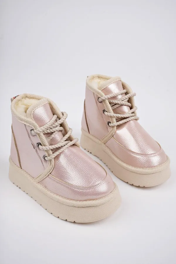 Bottines Muggo PUFFY à semelle épaisse garantie, doublées de fourrure et à lacets, idéales au quotidien pour les enfants