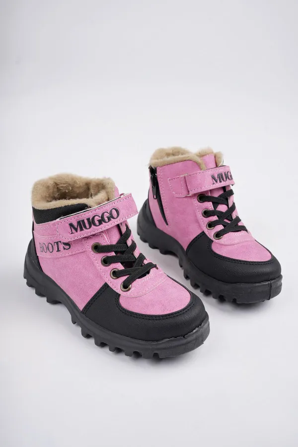 Bottes pour enfants Muggo TRUDY, garanties résistantes au froid, doublées de fourrure, avec fermeture Velcro et lacets