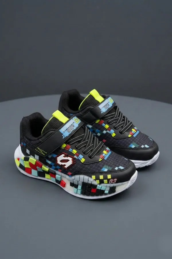 Muggo BLOCK Colorful Block Sole Velcro and Lace-up Kids' Sneaker Sports Shoes