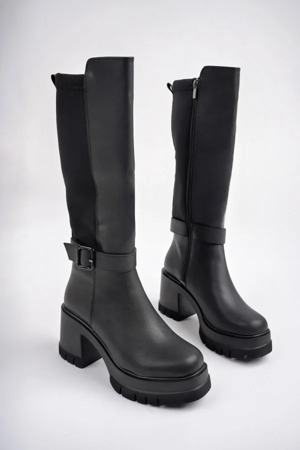 Muggo ARONGO garanti ceinture détail fermeture éclair talon plateforme bottes pour femmes