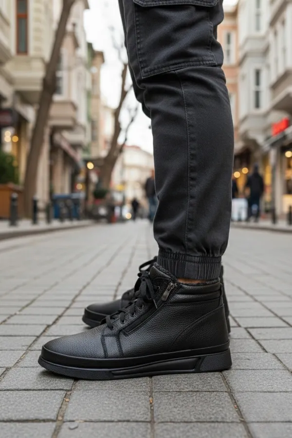 Bottes d'hiver pour hommes Muggo TITAN en cuir véritable doublées de fourrure, fermeture éclair et lacets