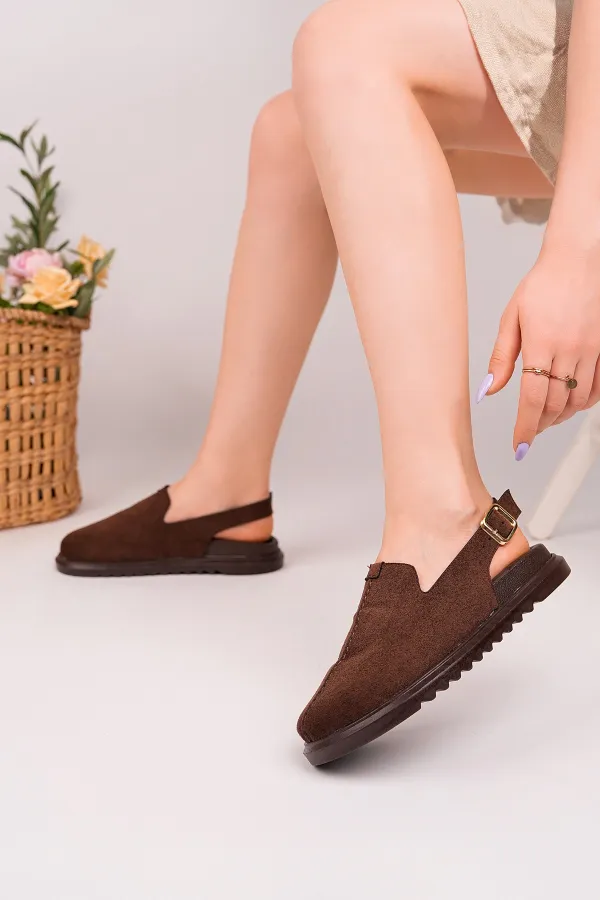 Muggo BUCKLE Süet Deri Ayarlanabilir Tokalı Günlük Rahat Önü Kapalı Kadın Sandalet