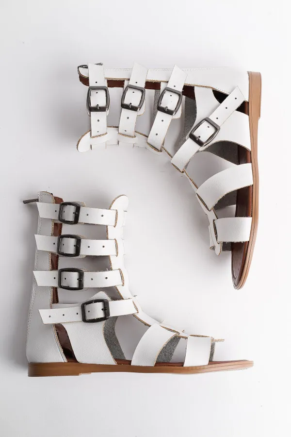 Muggo GLADYATÖR Garantili Rahat Kalıp Arkadan Fermuarlı Kemer Detaylı Kadın Sandalet