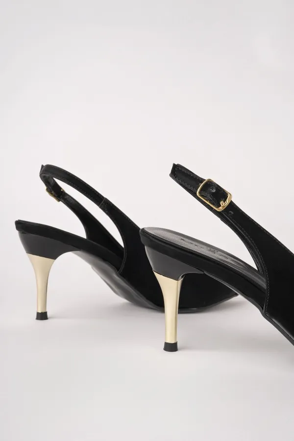 Muggo STARLYN Pointed Toe Open Back Women's High Heels with Stone Embellishments