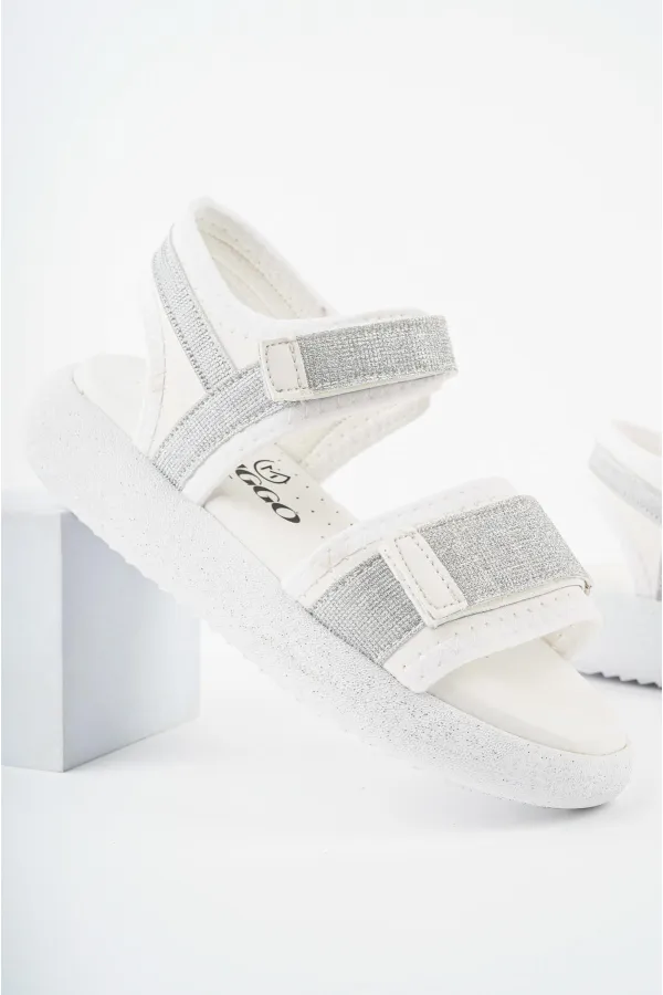 Sandales pour filles Muggo CRUZ, garanties pour tous les jours, à semelle orthopédique légère, pailletées et à scratch