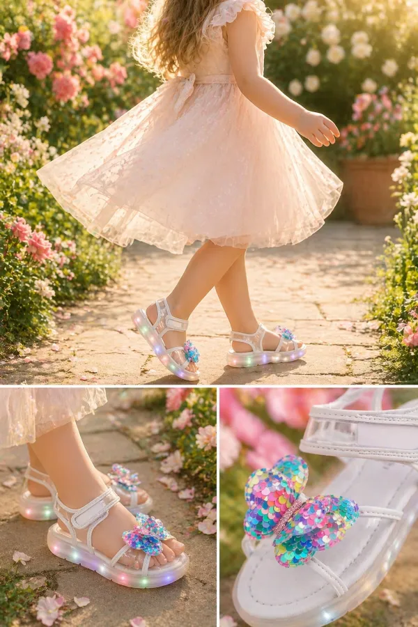 Muggo Pickles Sequin Butterfly Detail Velcro Transparent Girls' Sandals