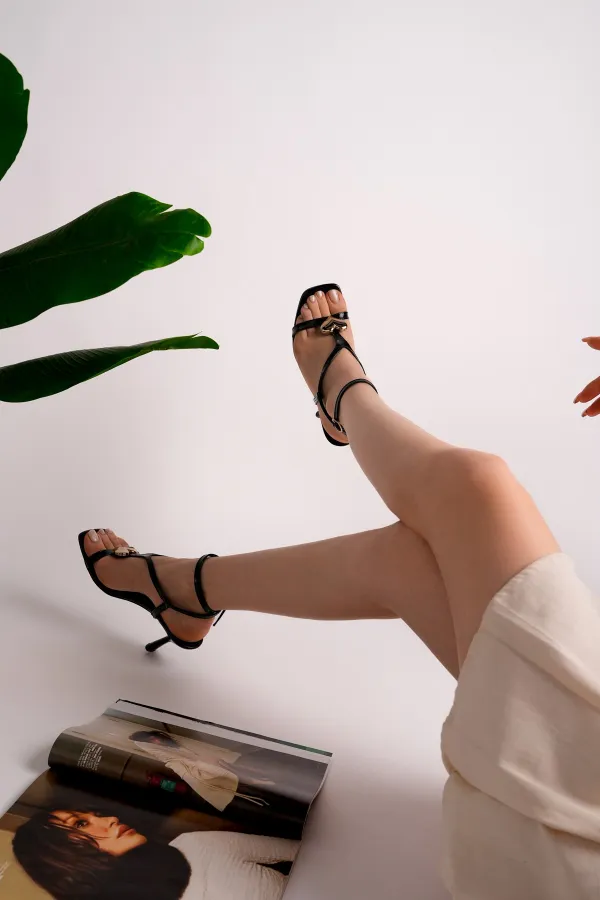 Muggo HEART Women's Sandals with Heart Accessory and Thin Heel