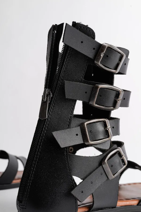 Muggo GLADYATÖR Garantili Rahat Kalıp Arkadan Fermuarlı Kemer Detaylı Kadın Sandalet