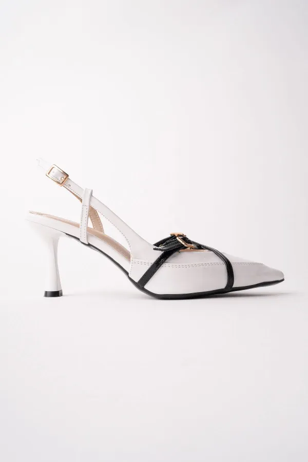 Muggo ICONS Pointed Toe Open Back Belt Detail Two Strap Women's High Heel Shoes