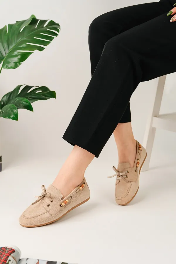 Muggo Multi-Colored Beaded Detail Women's Casual Lace-up Loafer Shoes Muggo Multi-Colored Beaded Detail Women's Casual Lace-up Loafer Shoes