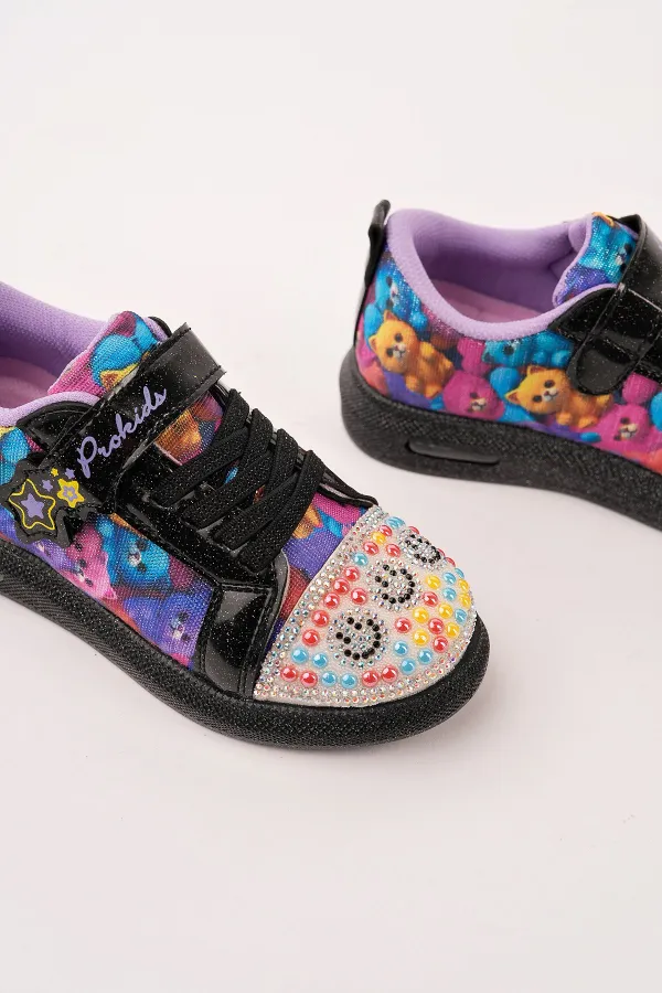 Muggo SMILE Girls' Light-Up Casual Sneaker with Stone Detail and Velcro Closure Muggo SMILE Girls' Light-Up Casual Sneaker with Stone Detail and Velcro Closure