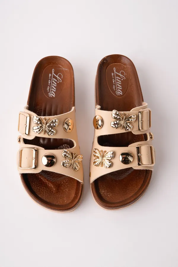 Muggo NYSSA Women's Casual Slippers with Butterfly Accessory and Double Buckle Muggo NYSSA Women's Casual Slippers with Butterfly Accessory and Double Buckle