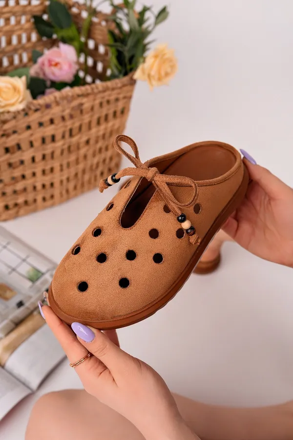 Muggo SHAMMY Suede Leather Perforated Lace-up Casual Closed Toe Women's Slippers Muggo SHAMMY Suede Leather Perforated Lace-up Casual Closed Toe Women's Slippers