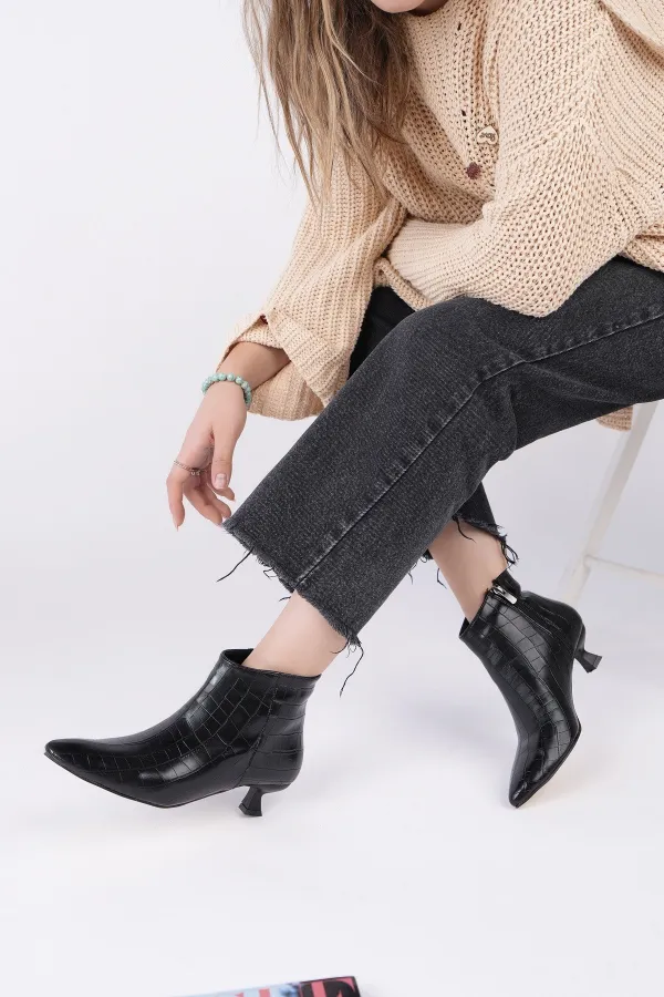 Bottes Muggo ÇAÇA pour femmes, bout pointu, talon fin et fermeture éclair, motif crocodile