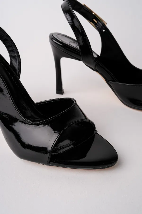 Muggo PURELINE Patent Leather Pointed Toe Thin Heel Open Back Women's High Heels