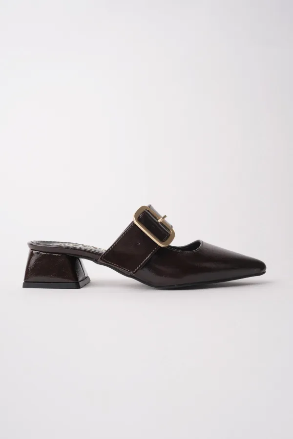 Muggo DESTİNY Gold Tokalı Tek Bant Sivri Burun Kadın Topuklu Terlik