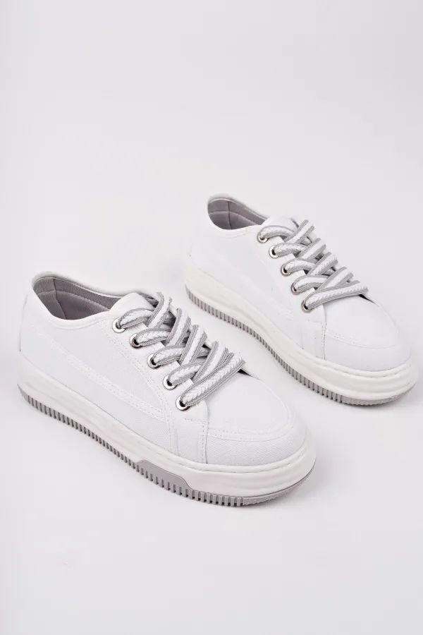 Muggo CARİNA Kalın Taban Keten Kumaş Bağcıklı Kadın Günlük Sneaker Spor Ayakkabı