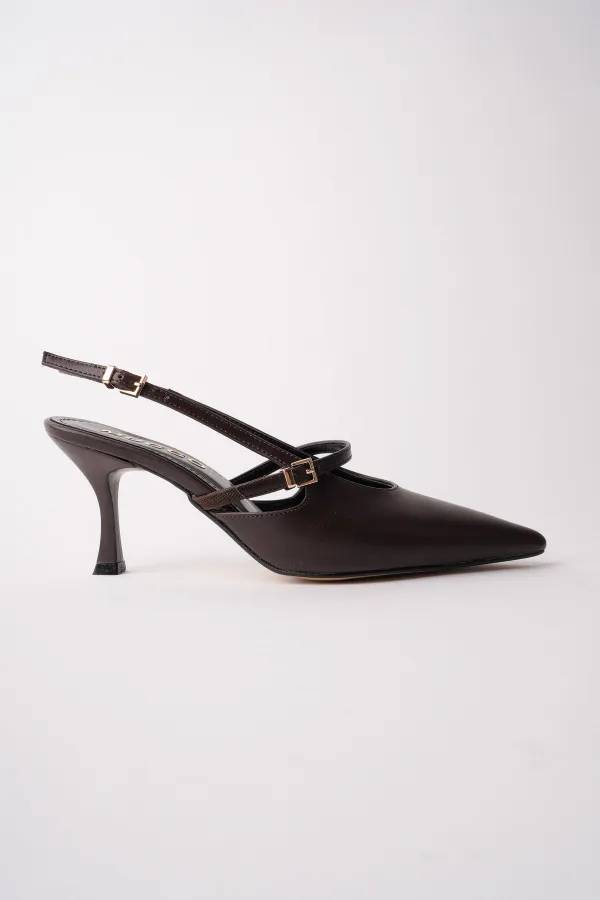 Muggo ANJELA Belt Detail Pointed Toe Open Back Women's High Heel Shoes