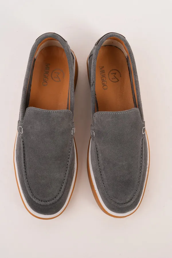 Muggo COVENT Genuine Suede Leather Laceless Men's Casual Loafer Shoes