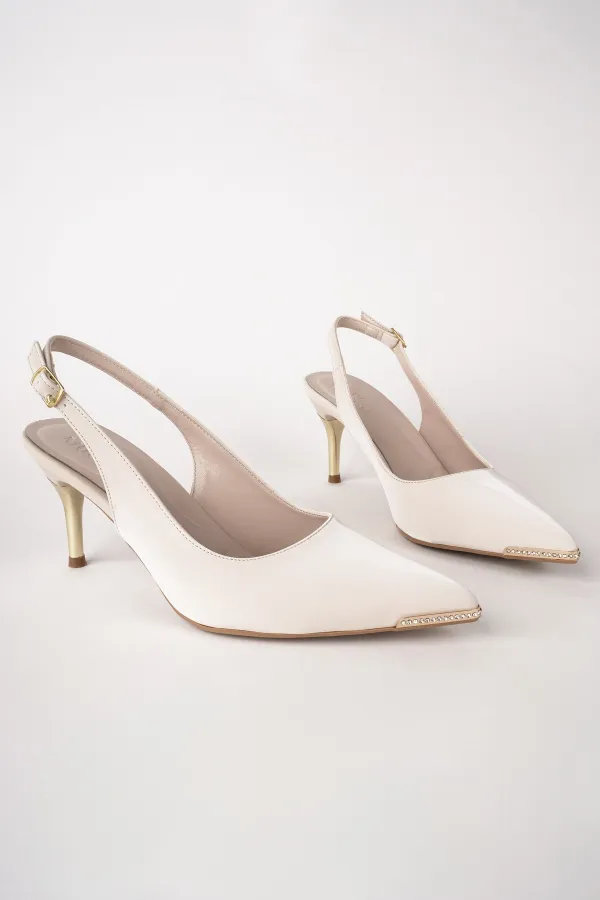 Muggo STARLYN Pointed Toe Open Back Women's High Heels with Stone Embellishments