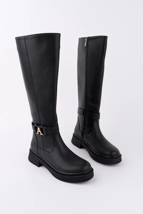 Muggo AVENTRA Kemer ve Toka Detaylı Fermuarlı Kadın Çizme