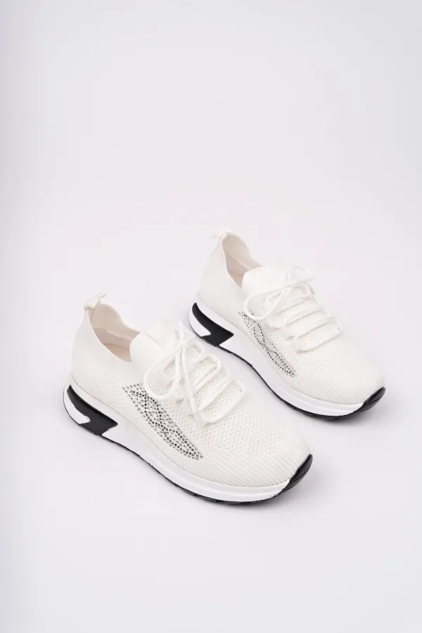 Chaussures de sport Muggo MARTHA pour femmes, à semelle épaisse, en maille décontractée et à lacets ornées de strass.