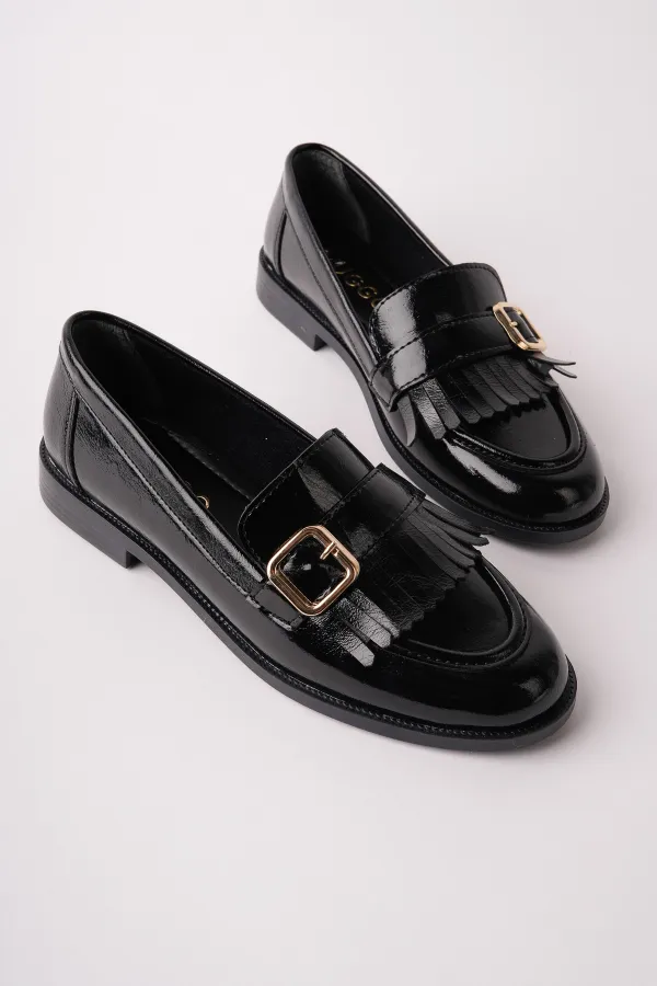 Muggo TASSEL Gold Buckle Tassel Women's Casual Loafer Shoes