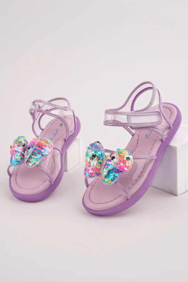 Sandales transparentes à scratch Muggo Pickles avec détails papillon et paillettes