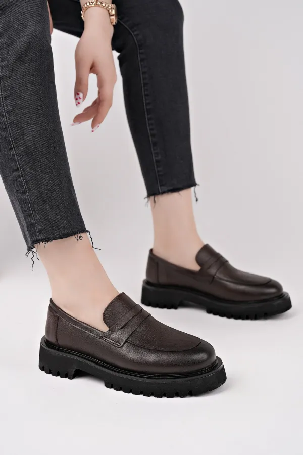 Mocassins Muggo PARADISE en cuir véritable à semelle épaisse, pour femmes, à porter au quotidien.