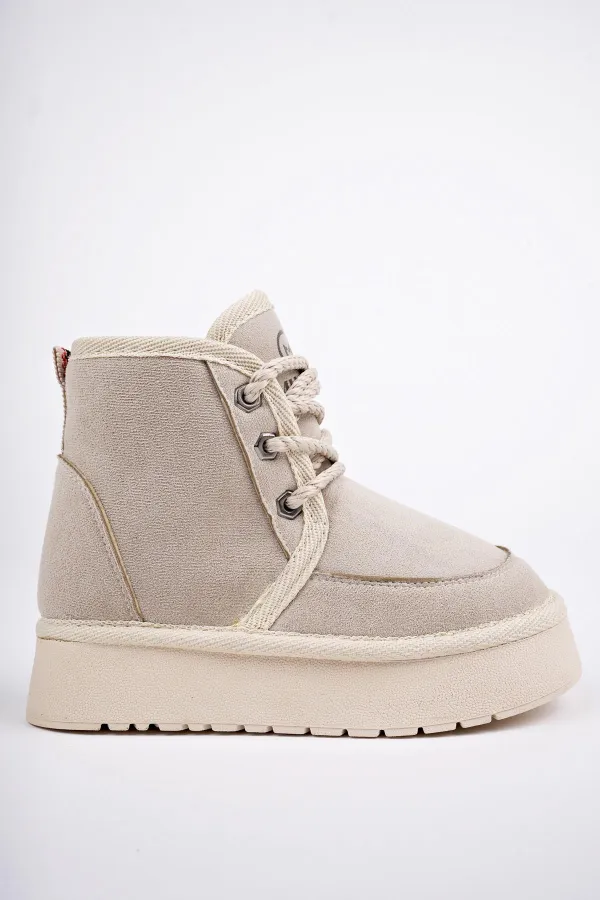 Bottines Muggo PUFFY à semelle épaisse garantie, doublées de fourrure et à lacets, idéales au quotidien pour les enfants