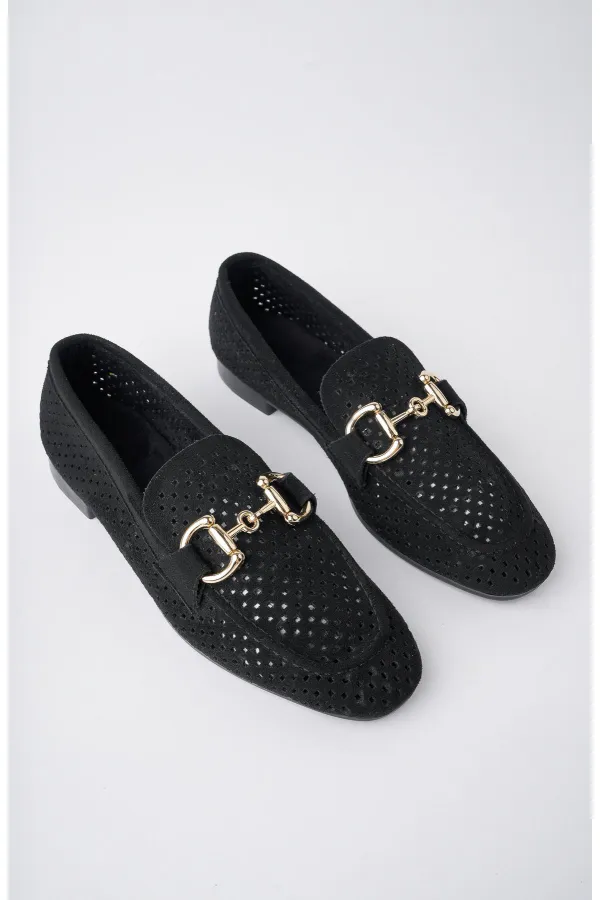 Muggo PHUKET Guaranteed Metal Buckle Laser-Cut Breathable Leather Women's Loafer Casual Shoes Muggo PHUKET Guaranteed Metal Buckle Laser-Cut Breathable Leather Women's Loafer Casual Shoes