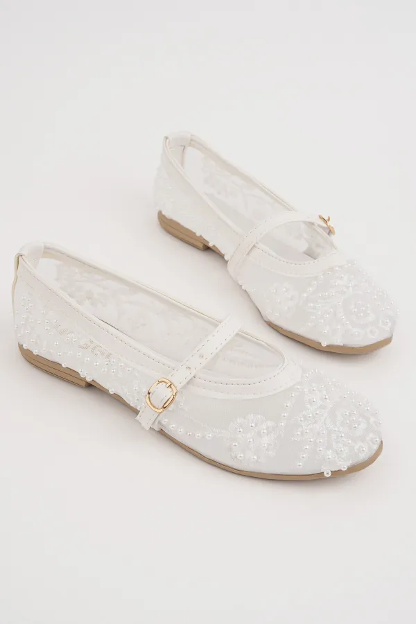 Muggo LACE Women's Mesh Detail Beaded Strappy Stylish Casual Ballet Flats Muggo LACE Women's Mesh Detail Beaded Strappy Stylish Casual Ballet Flats