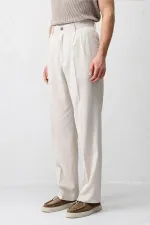 Antioch Ekru Keten Karışımlı Erkek Baggy Pantolon