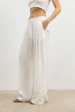 Antioch Ecru Lyocell Blend Wide Leg Women's Trousers