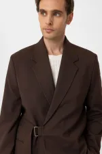 Antioch Kahve Kuşaklı Relax Fit Erkek Blazer Ceket