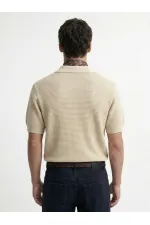 Antioch Beige Knitted Textured Polo Collar Men's T-Shirt Antioch Beige Knitted Textured Polo Collar Men's T-Shirt