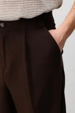 Antioch Koyu Kahve Yüksek Bel Pileli Relax Fit Erkek Pantolon