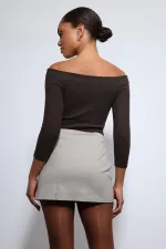 Antioch Coffee Off-Shoulder Detail Top