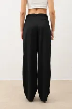 Antioch Siyah Pensli Geniş Paça Kadın Pantolon