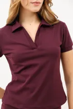 Antioch Bordo Polo Yaka Kadın T-Shirt