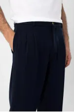 Pantalon homme Antioch bleu marine à taille haute plissée et coupe décontractée