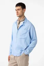 Chemise homme Antioch bleu clair en lin mélangé, coupe décontractée