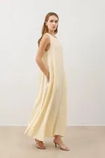 Robe midi jaune Antioch drapée à col halter