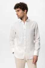 Chemise homme Antioch blanche à col boutonné, 100 % lin